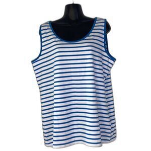 LANDS END Tank Top Nautical Cotton Blue White Stripes Womens Plus Size XL